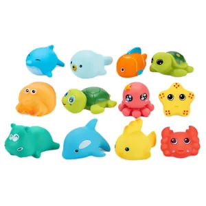 Set of 12 colorful sea animal bath toys including dolphin and starfish for kids
