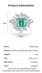 Detailed S925 silver ring specifications with 8x8mm green cushion cut gemstone