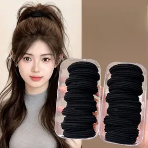 Close-up of thickened black elastic hair bands for high ponytail styling and support