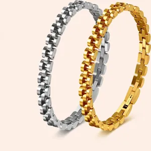 Close-up of titanium steel bracelets featuring a stylish hip-hop watch strap link design.