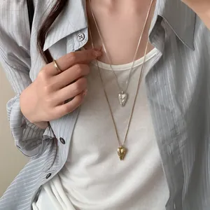 Korean Fashion Heart Print Matte Pendant Necklace Minimalist Long Sweater Chain Iron Alloy Women Jewelry Accessory