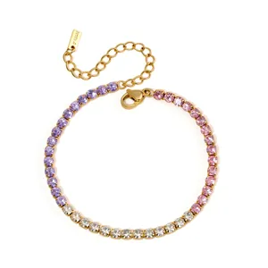 Bracciale tennis in acciaio inossidabile placcato oro 18k con zirconi multicolore
