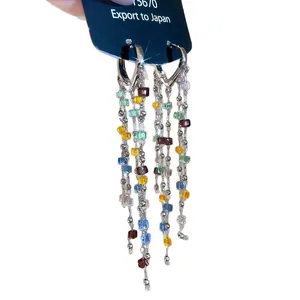 Exquisite long colorful crystal tassel earrings with silver needles in bohemian style for women