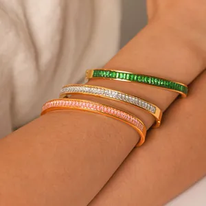 18K gold plated stainless steel bangles with colorful zircon inlay set on female wrist