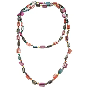 Vibrant Bohemian style colorful faux shell and glass bead necklace for summer vacation