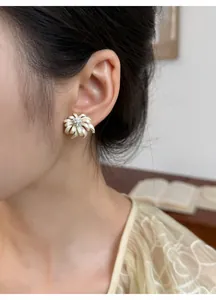 Close-up view of elegant French firework stud earrings with rhinestones on a model's ear