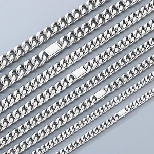 Juego de Joyas de Cadena de Eslabones Cubanos de Miami de Acero Inoxidable Pulido para Hombres Mujeres Moda Minimalista Collar Pulsera