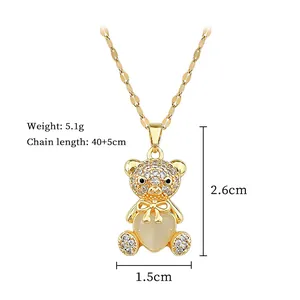 Detail view of crystal teddy bear pendant with dimensions 2.6cm x 1.5cm and 40+5cm chain