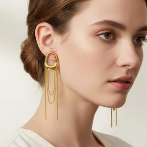 Elegante vergoldete Quastenkette-Ohrringe für Damen, minimalistisches Nischendesign.
