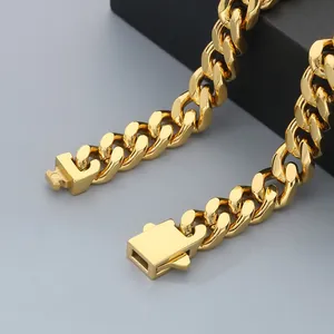 Bracelet gourmette en acier inoxydable doré poli pour hommes style hip-hop fashion