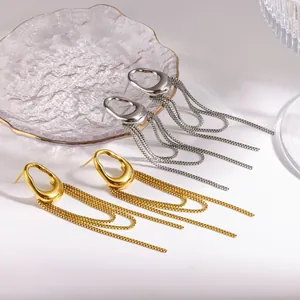 Modische Edelstahl Quasten Kette Ohrringe Für Damen High End Geometrische Unregelmäßige Oval Loop Lange Hängeohrringe Eleganter Schmuck