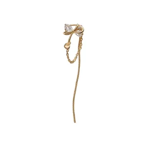 Elegant gold butterfly ear cuff with long tassel chain for non-pierced ears
