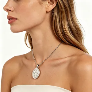 Collana Con Ciondolo Medaglia Miracolosa Vergine Maria Acciaio Inossidabile Gioielli Religiosi Retrò Per Uomo Donna