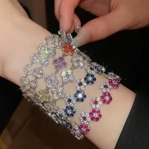 Exquisite sparkling colorful flower charm bracelets for elegant women's fashion