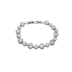 Elegant silver-toned heart-shaped crystal bracelet for women with secure folding clasp