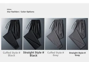 Detailansicht der Herren-Eisenseidenhose in Jogger- und gerader Form in Grau und Schwarz