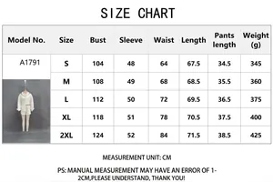 Tabella dettagliata delle taglie per set camicia e pantaloncini donna, misure dalla S alla 2XL