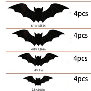 Tableau des tailles pour 16 stickers chauve-souris d'Halloween en quatre formats
