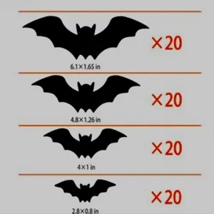 Guide des tailles pour 80 autocollants chauve-souris Halloween avec 4 dimensions