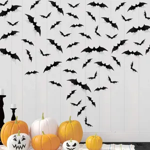 Détail de stickers muraux chauve-souris 3D noirs pour décoration d'Halloween