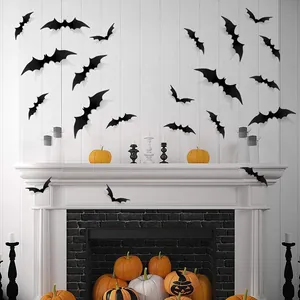 Stickers muraux chauve-souris 3D noirs pour décoration de fête d'Halloween sur cheminée