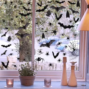 Stickers électrostatiques chauve-souris et araignée pour décor de vitre d'Halloween