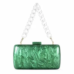 Green marble pattern acrylic evening clutch bag with chunky transparent chain handle