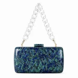 Retro zebra marble acrylic clutch bag with chunky transparent chain and gold clasp