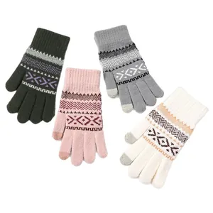 Winter thick knit gloves with fleece lining and touch screen fingers in assorted colors