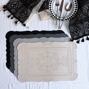 European embossed faux leather placemats with scalloped edges in four colors