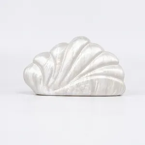 Shell Shaped Acrylic Evening Clutch Bag Elegant Artificial Pearl Texture Hard Shell Fan Design Purse For Women Wedding Party
