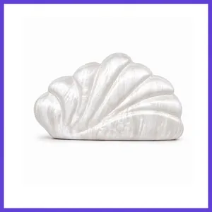 Shell Shaped Acrylic Evening Clutch Bag Elegant Artificial Pearl Texture Hard Shell Fan Design Purse For Women Wedding Party
