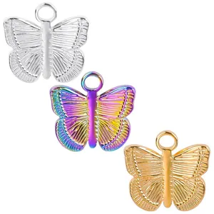Butterfly Pendant Charms Stainless Steel DIY Jewelry Making Accessory Tiny Butterfly Wings Gold Silver Rainbow Iridescent
