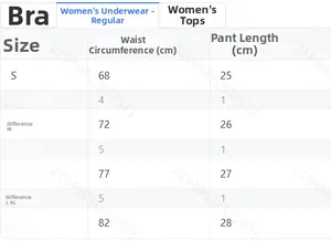 Detailed size chart for women's bikini set including waist and length in centimeters