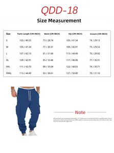 Detailed size chart for solid color fleece jogger pants with measurements in cm and inches