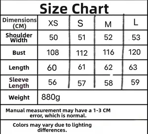 Detailed size chart for loose matte faux leather jacket featuring CM measurements