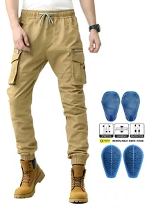 Pantaloni cargo da moto cachi da uomo con protezioni per le ginocchia a nido d'ape rimovibili