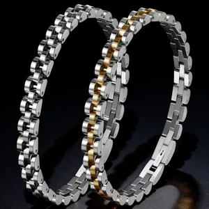 Hip Hop Watch Strap Style Stainless Steel Bracelet for Men Women Heavy Metal Link Chain Wristband Gold Silver Black Jewelry Gift
