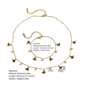Misure dettagliate del set collana e bracciale a farfalla in acciaio inossidabile.