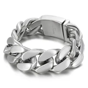 Men Cuban Link Chain Bracelet 316L Stainless Steel Heavy Duty Polished Matte Silver Gold Tone Punk Streetwear Jewelry