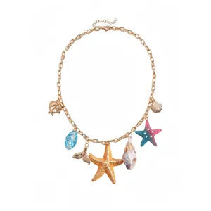 Collier de style vacances d'été avec pendentifs étoile de mer et coquillage en résine