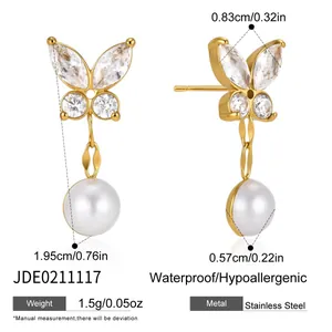 Spécifications détaillées et dimensions pour boucles d'oreilles papillon et perles