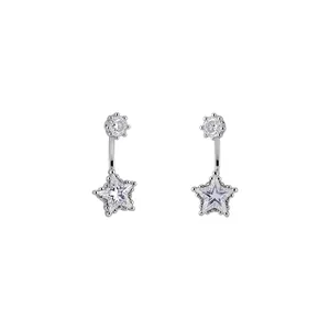 Exquisite silver-tone star and round cubic zirconia stud earrings for elegant women