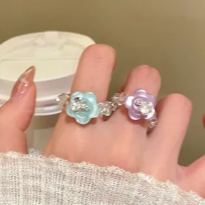 Süß Bunt Künstlicher Kristall Blume Perlen Ring Mädchenhaft Niedlich Floral Elastischer Fingerring Für Damen Alltag Schmuck Geschenk