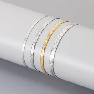 Bracelet Chaîne Serpent Minimaliste En Acier Inoxydable Bijoux À Maillons Plats Pour Femmes Hommes Accessoire De Mode Élégant