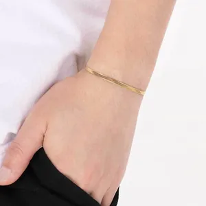 Élégant bracelet en chaîne à lames en acier inoxydable doré porté au poignet pour mode