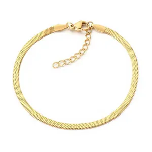 Bracelet chic à chaîne plate en acier inoxydable doré avec rallonge réglable pour femme