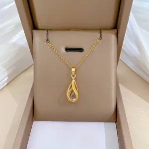 Rotating Water Drop Pendant Necklace Stainless Steel Chain With Copper Zircon Elegant Luxury For Women