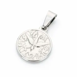 Minimalist stainless steel peace dove relief pendant with Latin spirit engraving