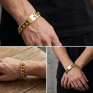 Men's gold plated chunky Cuban link snake chain bracelet with square box clasp closure